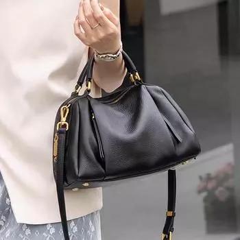 Элегантная сумка через плечо из натуральной кожи в европейском и американском стиле — высококачественная вместительная женская сумка. чёрный