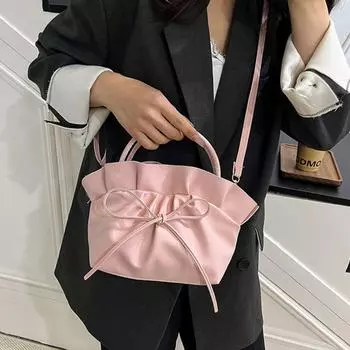 Элегантная сумка через плечо с бантом, большая вместимость, французская сумка из искусственной кожи, дорожная сумка на плечо синий