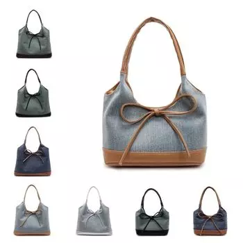 Элегантная сумка через плечо с галстуком-бабочкой, холщовая сумка-тоут в корейском стиле, простая сумка для девочек Coffee-Small