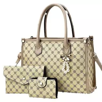 Элегантная сумка из 3 предметов с цветочным принтом из искусственной кожи A3023 синий