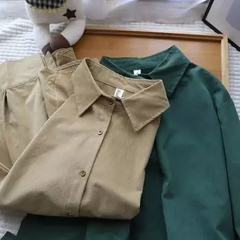 Элегантная свободная вельветовая женская блузка с длинным рукавом и офисными пуговицами, базовая рубашка, женские осенне-зимние блузки, повседневные женские топы 24379 One Size орион