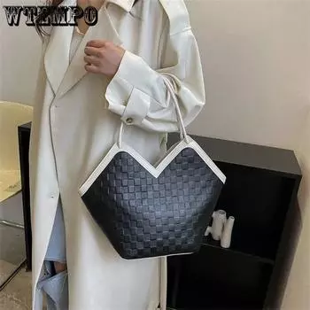 Элегантная текстурная сумка в стиле ретро, большая вместительная сумка с цветными блоками, женская универсальная сумка на одно плечо под мышками 29*18.5*12.5cm чёрный