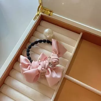 Элегантная тканевая резинка для волос с бантом, резинка-скранчи с узлом и жемчугом для хвостика, романтичный и женственный аксессуар для волос