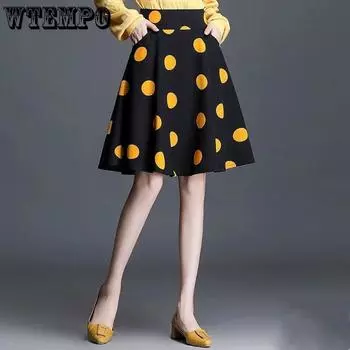 Элегантная юбка из шифона с высокой талией, пышная юбка до середины тела, женская летняя свободная юбка в горошек, непромокаемая юбка-зонтик, А-силуэт, большая юбка-свитер S белый