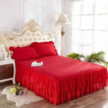 Элегантная юбка-кровать принцессы, двухслойная кружевная юбка-кровать, нескользящий наматрасник, домашний свадебный чехол на кровать, защитное покрывало, простыня 1pc Skirt 150x200cm