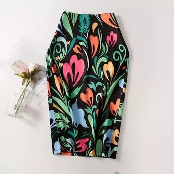 Элегантная юбка на бедрах с ретро-цветочным принтом, юбка с высокой талией, летняя короткая юбка длиной до колена S