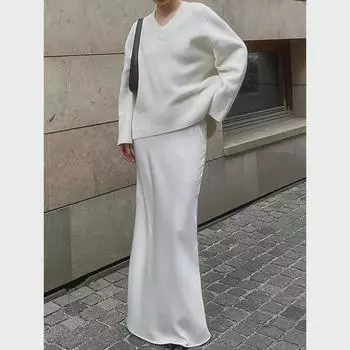 Элегантная юбка-рыбий хвост из французского атласа 2024 года — женское белое платье с высокой талией и длиной до пола M