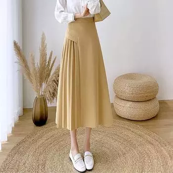 Элегантная юбка с асимметричными складками и костюмным дизайном А-силуэта с высокой талией, юбки миди-длины M чёрный