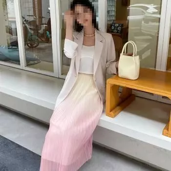 Элегантная юбка трапециевидного силуэта с высокой талией и складками градиентного цвета L чёрный