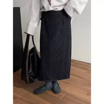 Элегантная юбка-трапеция Taochuan [Starry Sky] из шерстяного твида YL667 Large