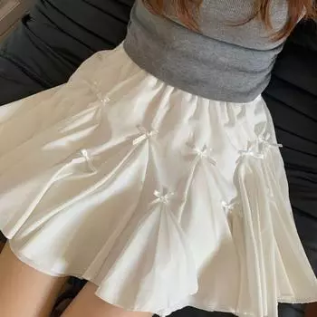 Элегантная юбка в стиле балета с белым бантом, женская юбка начала осени и зимы, новая, с высокой талией, А-силуэта, милая, пышная, с воланами, юбка-торт S белый