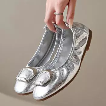 Элегантная удобная женская обувь без шнуровки 2024, новые кожаные женские туфли на плоской подошве с круглым носком, женские летние женские лоферы ручной работы на плоской подошве 39 серебряный