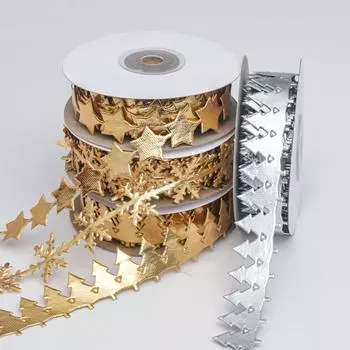 Элегантная ультразвуковая тисненая кружевная лента из золота и серебра для рождественской елки, праздничная подарочная коробка, упаковочные аксессуары, ювелирная лента, украшение для дома 2cm*10 yards/1 roll