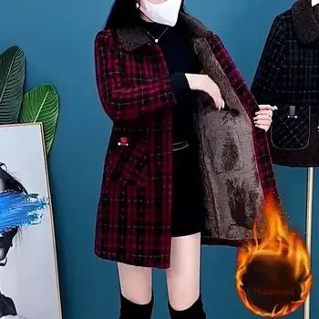 Элегантная утолщенная флисовая подкладка средней длины осень/зима для женщин модная утягивающая одежда высокого класса для мам 2XL чёрный