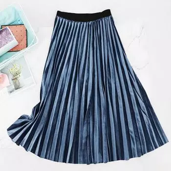 Элегантная узкая бархатная женская плиссированная юбка с высокой талией на весну и осень One Size коричневый