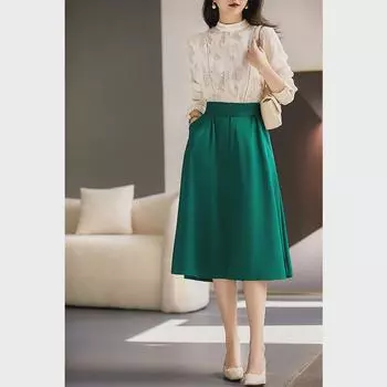 Элегантная узкая юбка длиной до колена с высокой талией для женщин — японский и корейский стиль, универсальная для весны и осени Medium зелёный