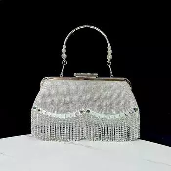 Элегантная вечерняя сумка через плечо с кисточками серебряный