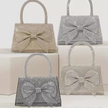 Элегантная вечерняя сумочка с бантом в европейском и американском стиле 2024 года — роскошный свадебный блеск золотой