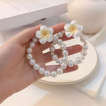 Элегантная веревка для головы с цветком Плюмерии, эластичная петля для волос с жемчугом, изысканная веревка для головы с цветком для девочек Style A