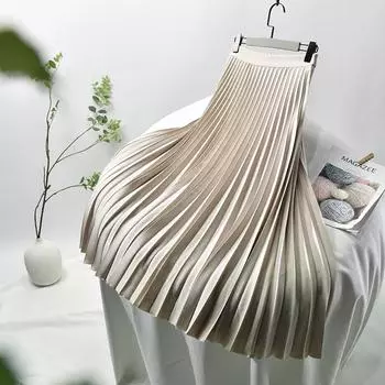 Элегантная весенняя плиссированная длинная юбка А-силуэта с струящейся драпировкой для высоких женщин M 75CM