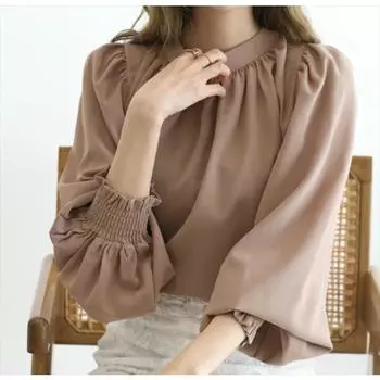 Элегантная весна-осень свободная женская блузка новая корейская мода длинный рукав плиссированная шифоновая рубашка нижний топ женская повседневная простая одежда 3471 M чёрный