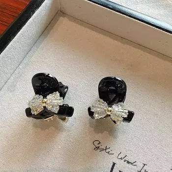 Элегантная заколка-бантик со стразами для женской челки - Маленькая заколка для принцессы