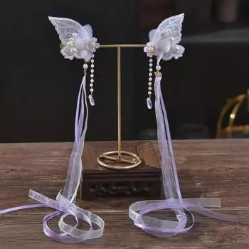 Элегантная заколка для волос Hanfu с кружевной кисточкой в виде бабочки феи – аксессуар для женского головного убора в старинном стиле