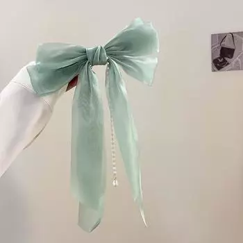 Элегантная заколка для волос с бантом и лентой для женщин, длинные кисточки, жемчужная заколка, бантик из атласа, заколка для волос, ретро-повязка на голову, аксессуары для волос для девочек