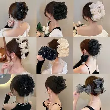 Элегантная заколка для волос с бантом и стразами, двухсторонняя заколка в виде акулы, корейские аксессуары для волос принцессы для женщин