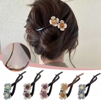 Элегантная заколка для волос с цветком из смолы — минималистичная продолговатая заколка с однотонным цветом, винтажный очаровательный цветочный зажим для закрученных причесок 1PCS белый