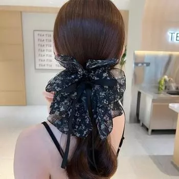 Элегантная заколка для волос с милым цветочным принтом, большой декор в виде банта, коготь для волос, хвостик для девочек, лента с крабами, нескользящие аксессуары для волос