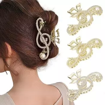 Элегантная заколка для волос с музыкальной нотой, женская роскошная заколка для волос со стразами на спине, головной убор в виде акулы, аксессуар для девочек