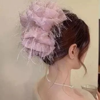 Элегантная заколка для волос с перьями и бантом из сетки, темпераментные женские заколки-крабы для волос, принцессин головной убор, зажим-краб, аксессуары для волос светло-фиолетовый