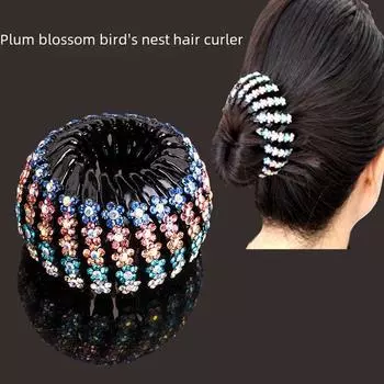 «Элегантная заколка для волос со стразами и резинка для хвоста — дизайн «Птичье гнездо»»