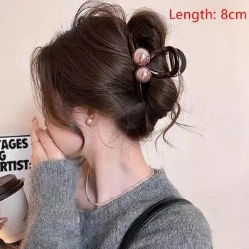 Элегантная заколка-краб для волос с жемчугом для женщин и девушек, простая большая заколка-акула, модная пластиковая заколка для волос, универсальные аксессуары для волос, подарки 8CM