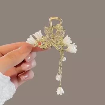 Элегантная заколка-краб для волос с жемчугом, бабочкой, орхидеей, кисточкой, полузажим для волос, заколка-краб для волос, аксессуары для волос