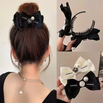 Элегантная жемчужная заколка для волос «Камелия-бабочка» для женщин — заколка-пучок и заколка-акула flower ponytail clip, 10.5cm чёрный