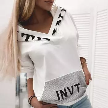 Элегантная женская блузка с буквенным принтом, рубашка 2024 года, весенняя повседневная блуза с длинным рукавом, женские зимние топы с капюшоном и воротником, кавайная блуза M