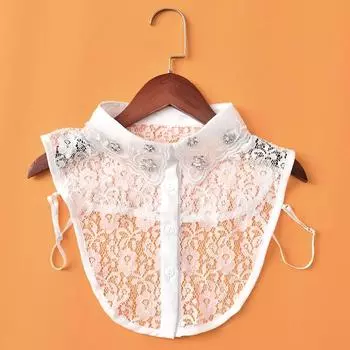 Элегантная женская блузка с лацканами, поддельный воротник, женская белая вышитая кружевная рубашка, полугалстук, съемные воротники, свитер, декор