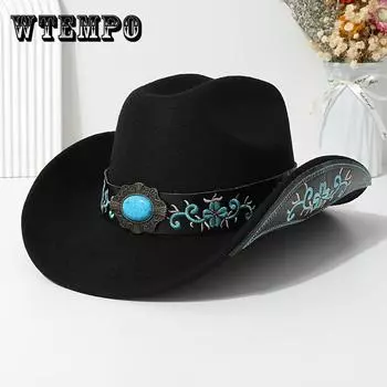 Элегантная женская фетровая ковбойская шляпа с бирюзовым камнем и вышитым поясом — идеальный вариант для танцевальных вечеринок, выпускных и праздничных мероприятий. One Size Fits All белый