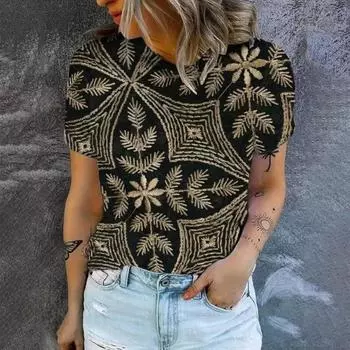 Элегантная женская футболка, модная футболка с 3D-принтом в стиле ретро с цветочным принтом, женская футболка с короткими рукавами, летняя футболка для отдыха S