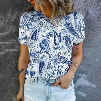 Элегантная женская футболка, модная футболка с цветочным принтом в стиле ретро, женская футболка с короткими рукавами, летняя футболка для отдыха S