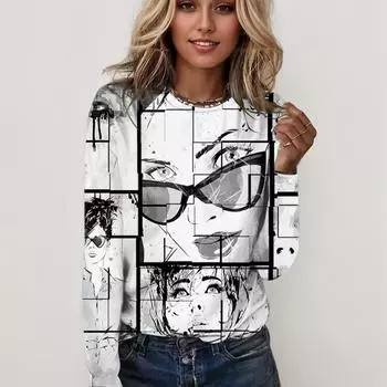 Элегантная женская футболка, модная весенняя офисная футболка с графическим принтом, с круглым вырезом и длинным рукавом, женский пуловер, повседневный свободный топ, Ropa De Mujer S