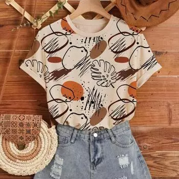 Элегантная женская футболка с короткими рукавами и цветочным принтом в стиле ретро, 3D, летний новый модный тренд, повседневная удобная женская одежда S