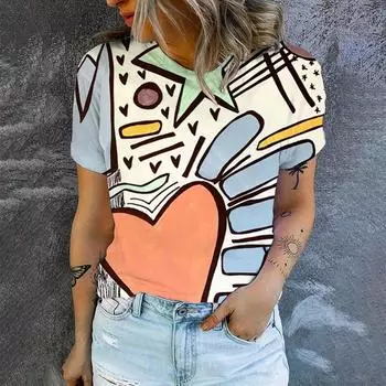 Элегантная женская футболка с круглым вырезом, модная футболка с рисунком граффити, летняя женская популярная футболка с короткими рукавами для отдыха S