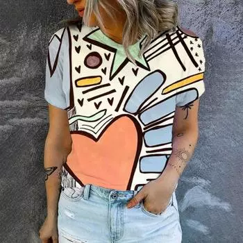 Элегантная женская футболка с круглым вырезом, модная футболка с рисунком граффити, летняя женская популярная футболка с короткими рукавами для отдыха S