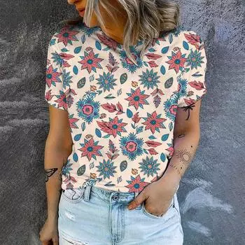 Элегантная женская футболка с модным цветочным узором и принтом в стиле ретро, популярная женская футболка с коротким рукавом, удобные топы XXS-6XL XXS синий