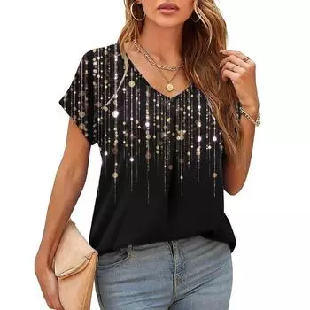 Элегантная женская футболка с V-образным вырезом, модная футболка с полосатым узором, популярная женская футболка с коротким рукавом, летняя футболка для отдыха S