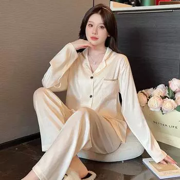 Элегантная женская пижама из жаккардового твила, простая повседневная одежда для сна, модная домашняя одежда в стиле Харадзюку M
