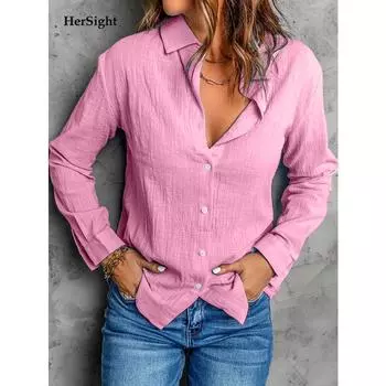 Элегантная женская рубашка свободного покроя с длинным рукавом с лацканами, однотонная повседневная хлопковая льняная блузка больших размеров M чёрный